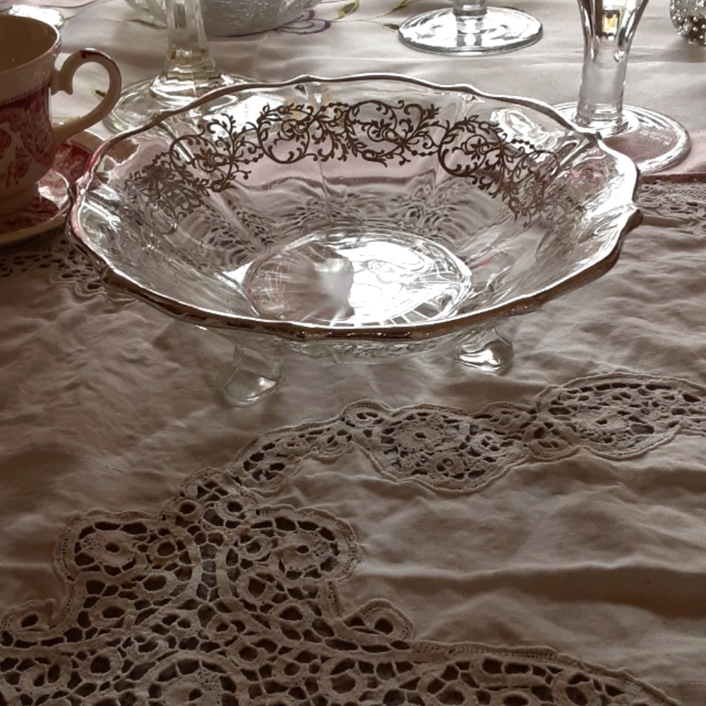 Fine Silver Edged & Flourished Footed Hostess Bowl 7"